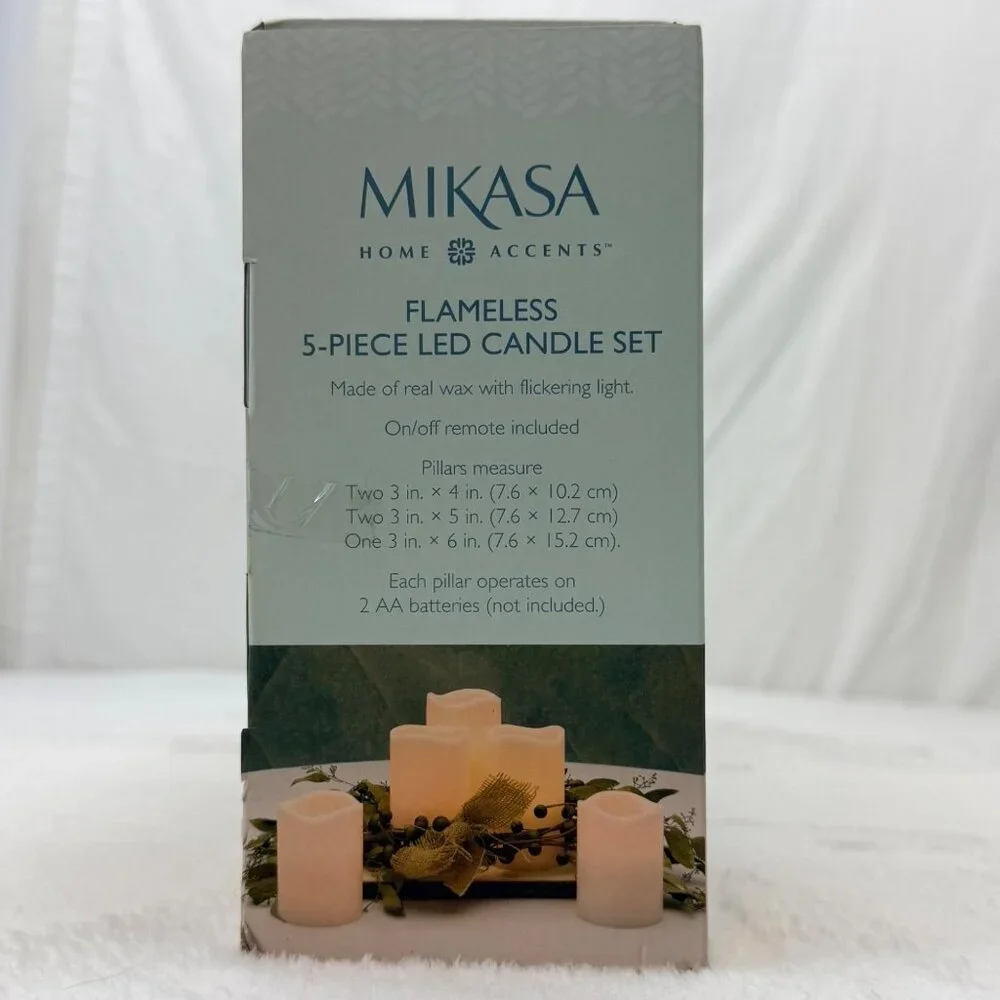 Mikasa Home Accents Flameless 5-Piece LED Candle Set Real Wax Flickering Light